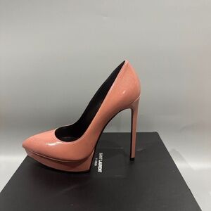 YSL Yves Saint Laurent Vieux Rose Grainy Leather Janis 105 Pumps Platforms 38.5